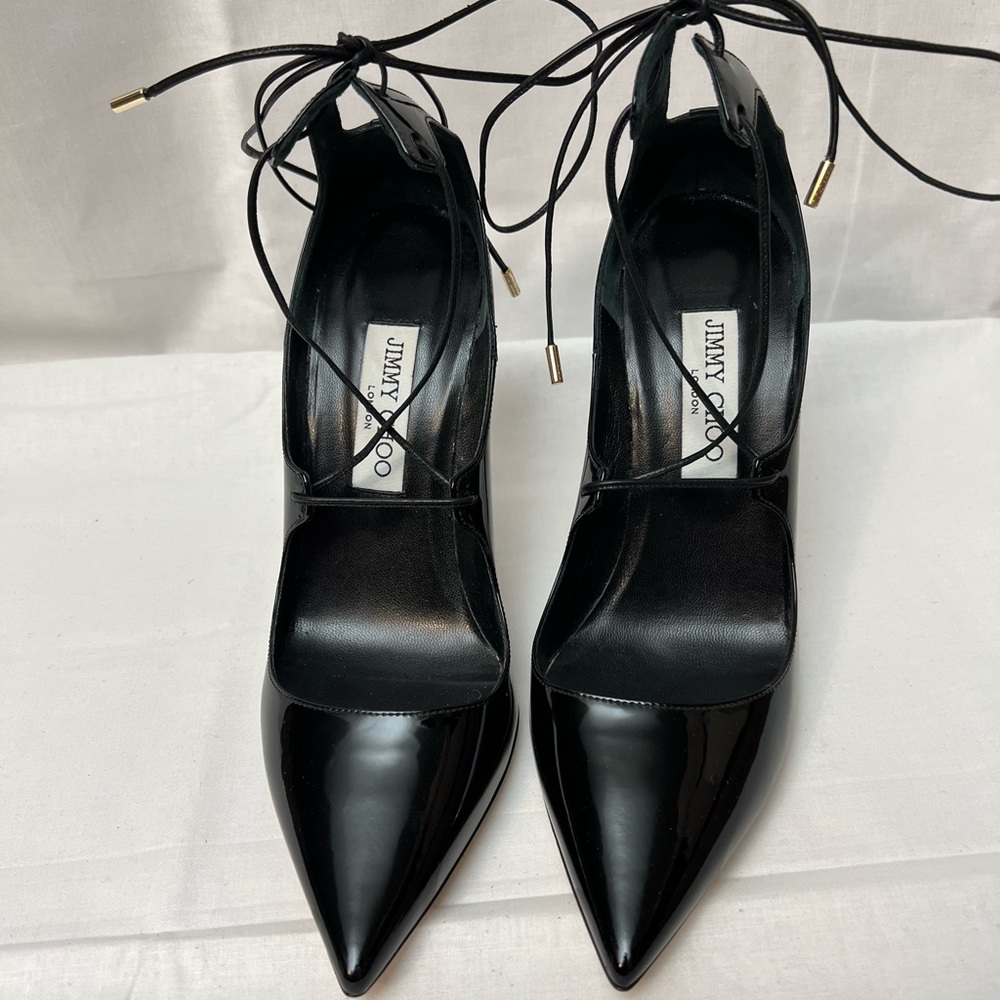 Jimmy Choo black  patent leather lace up pumps